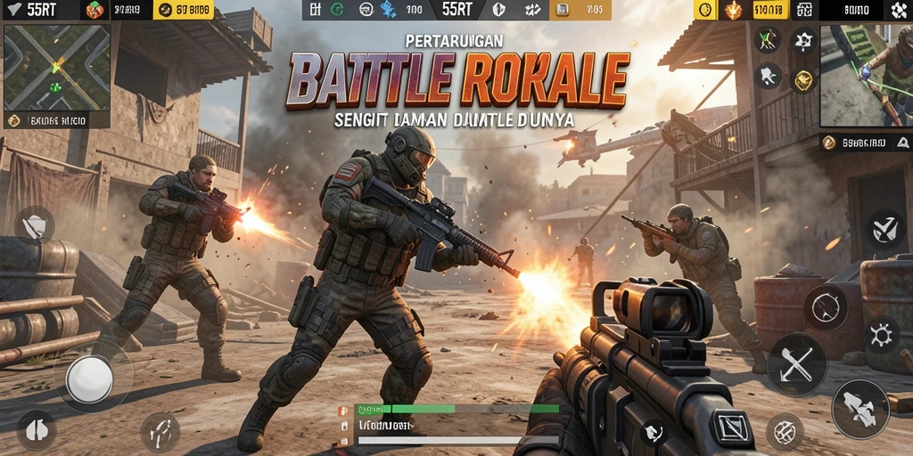 Tampilan gameplay 55RT yang intens dan penuh aksi.