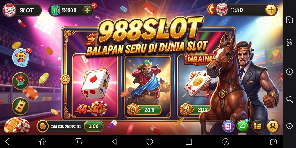 Gameplay 988SLOT menampilkan balapan seru dengan elemen slot.