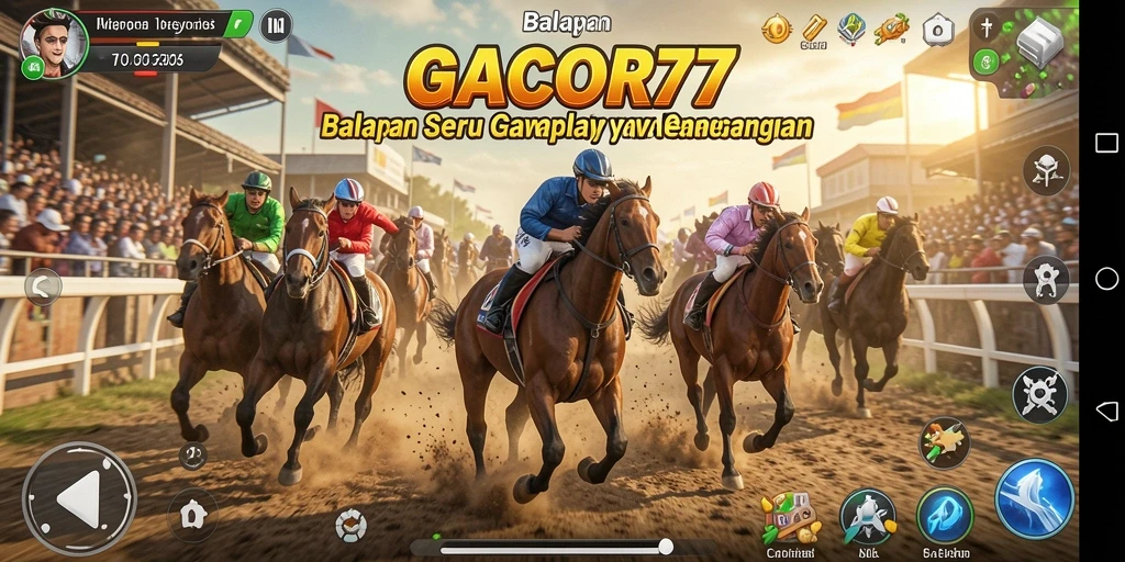 Screenshot gameplay GACOR77 yang menampilkan mobil balap dalam aksi.