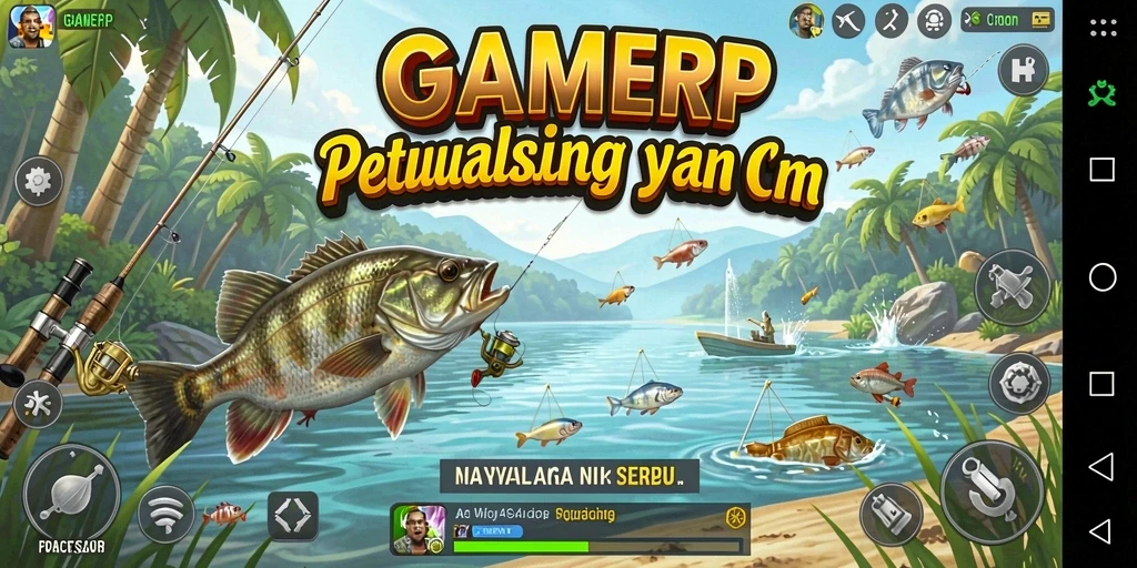 Screenshot GAMERP menampilkan momen seru saat menangkap ikan besar.