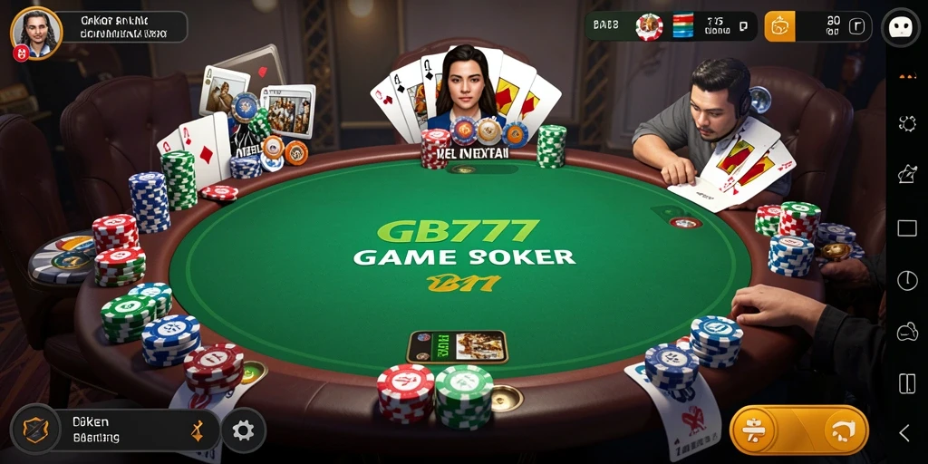 Screenshot gameplay GB777 menunjukkan tindakan poker yang mendebarkan.