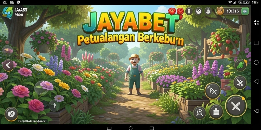 Tangkapan layar menampilkan pemain sedang berkebun di JAYABET.