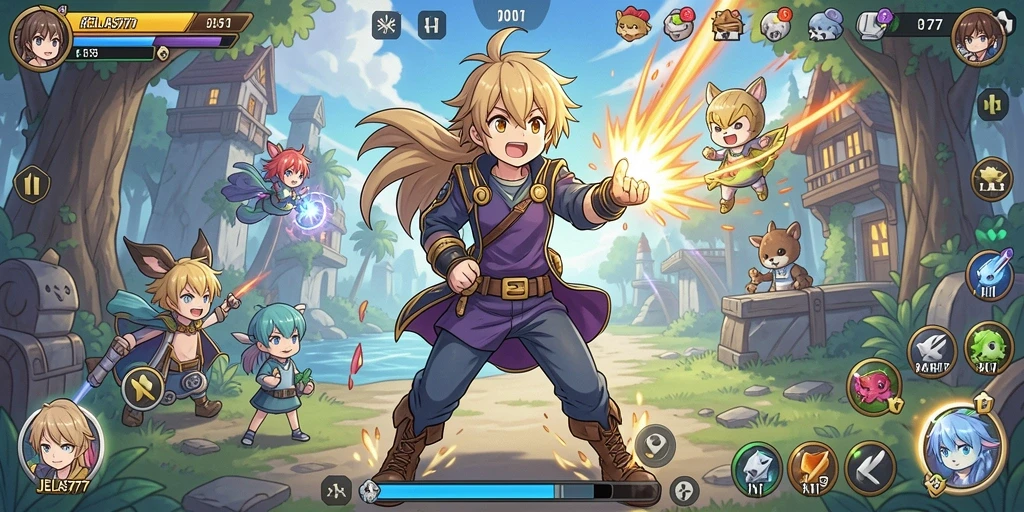 Gameplay seru JELAS777 dengan karakter anime ikonik.