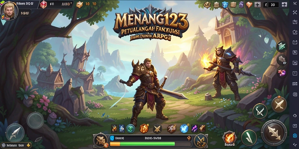 Screenshot MENANG123 menampilkan pertempuran epik dalam dunia fantasi.