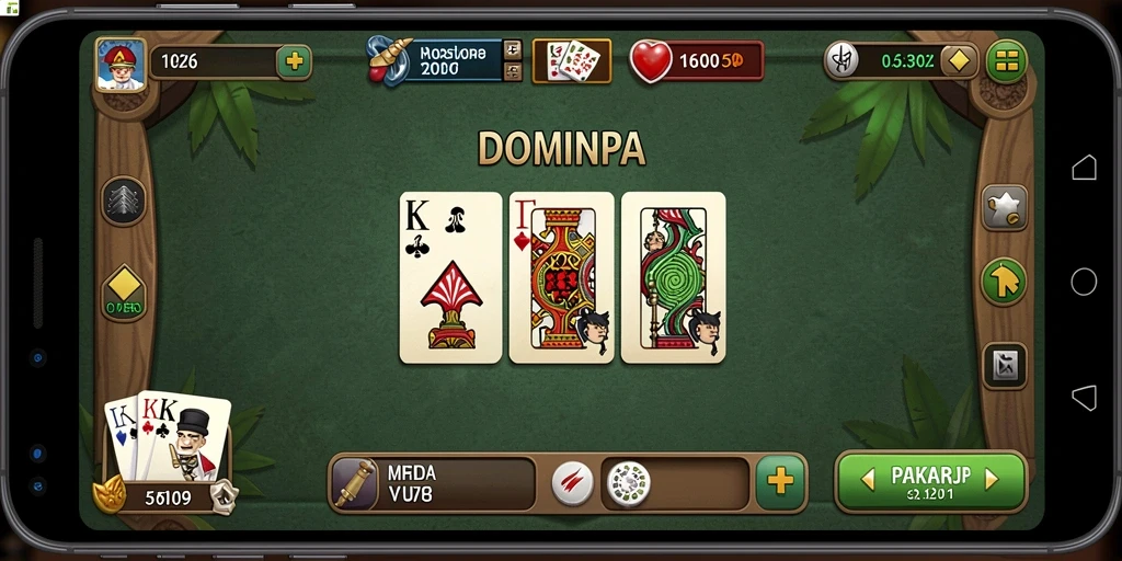 Tampilan gameplay domino yang menarik dan penuh warna.