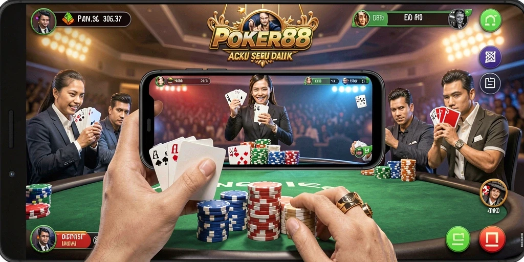 Tampilan mendebarkan saat bermain poker dengan pemain lain