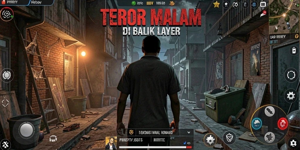 Tangkapan layar gameplay menampilkan suasana menyeramkan dan menegangkan dalam PPRRYY.