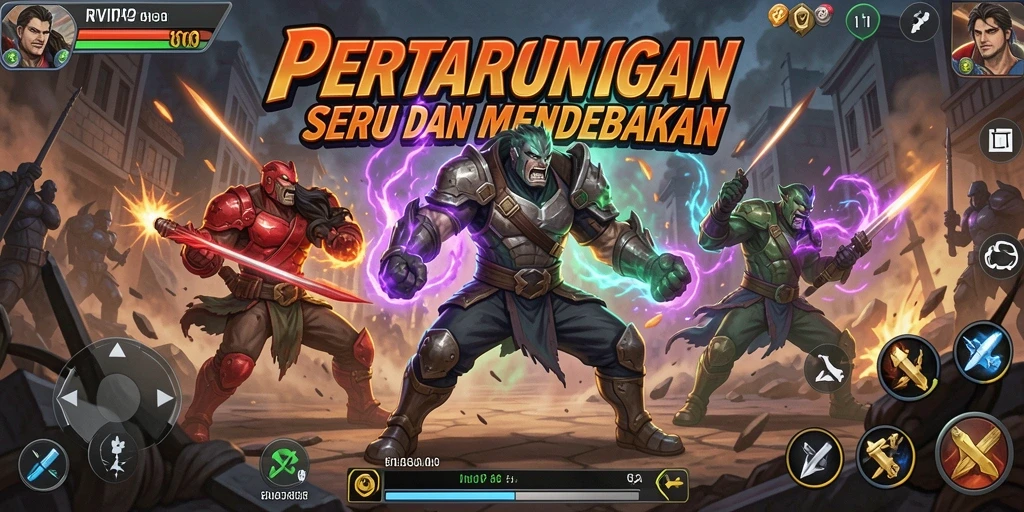 Screenshot memperlihatkan aksi pertarungan dinamis dan karakter yang kuat.