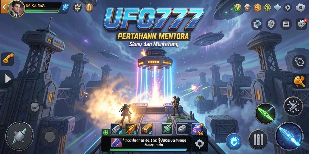 Tangkapan layar gameplay <strong>UFO777</strong> menampilkan pertahanan menara yang menakjubkan.